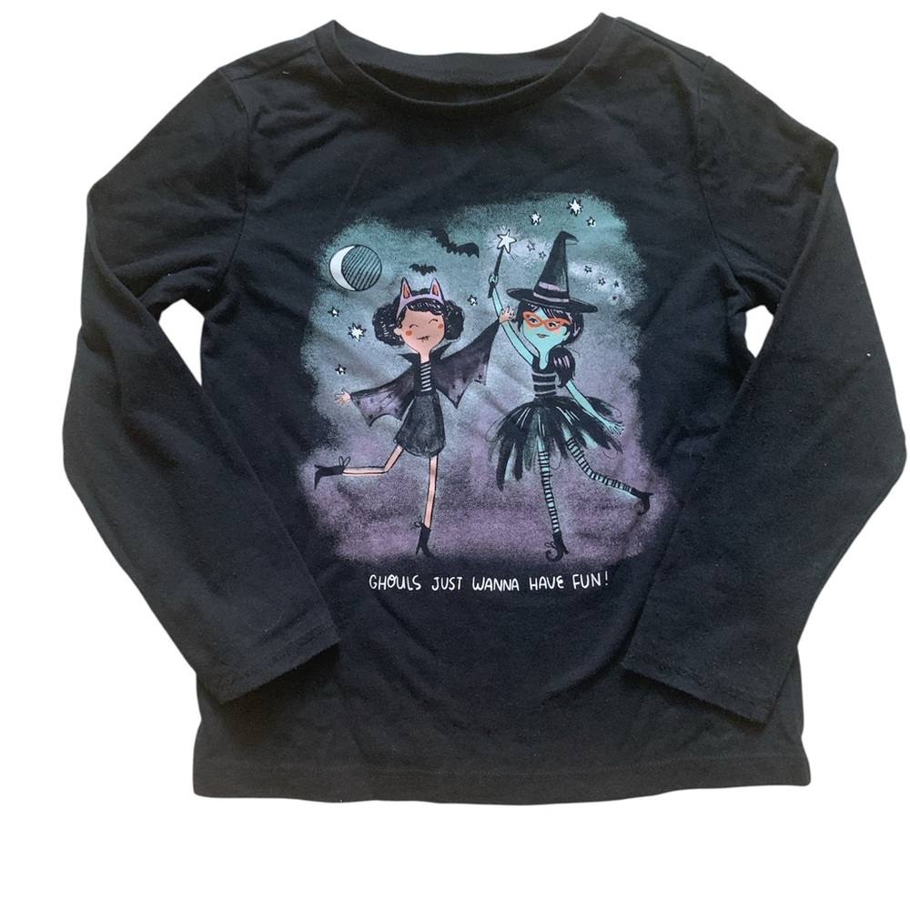 Carter's Black Long Sleeve Tee with Halloween Girls Graphic